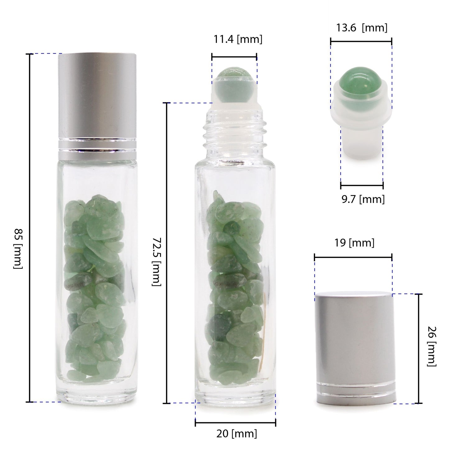 Gemstone Essential Oil Roller Bottle - Black Tourmaline  - Silver Cap + Gemstone Roller Tip for 5ml Bottle - Black Tourmaline