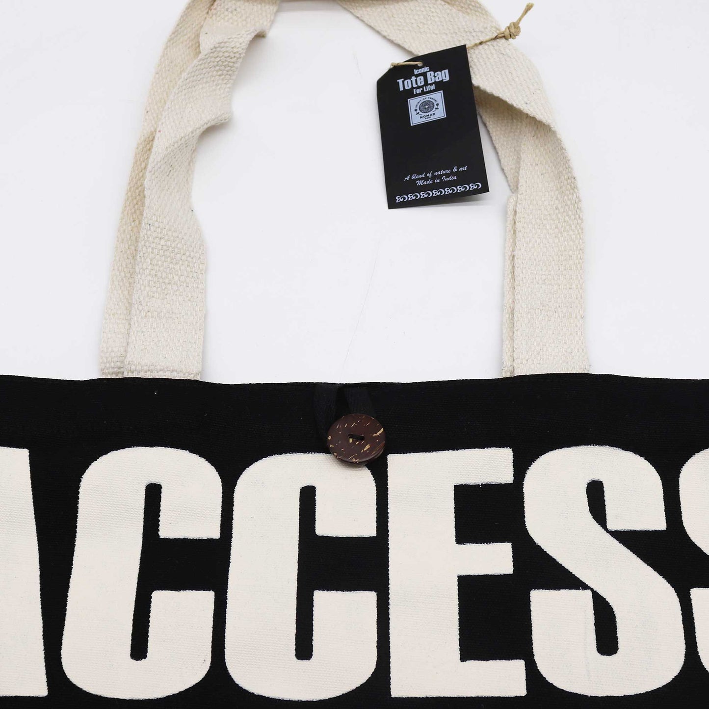 Nomad Sari Iconic Classic Tote Bag - ACCESS ALL AREAS - Black Natural 10oz