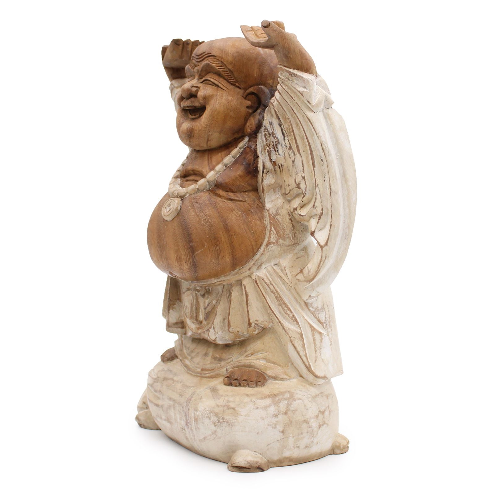 Hand Carved Buddha Statue - 40cm Hands Up - Whitewash