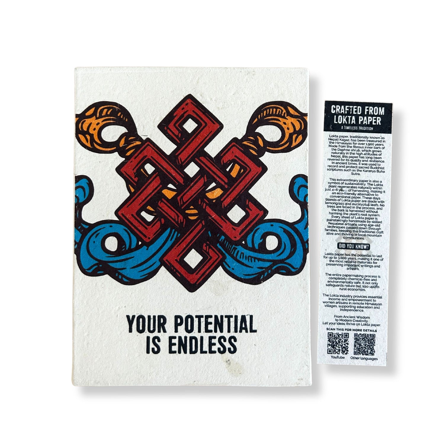 Lrg Lokta Inspiration Notebook (21x15cm) - 45 leafs - Your Potential - inc bookmark