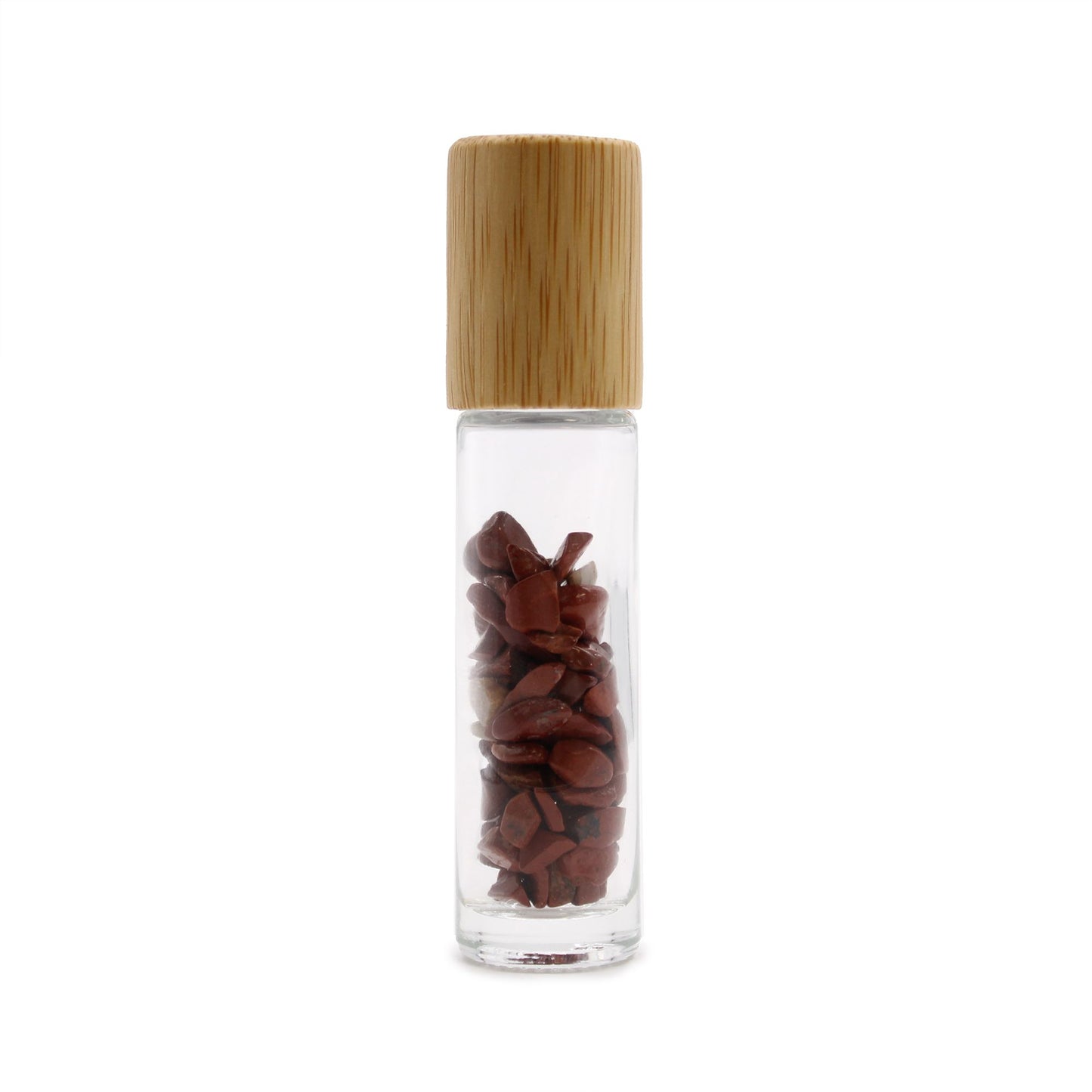 Gemstone Essential Oil Roller Bottle - Red Jasper  - Wooden Cap + Gemstone Roller Tip for 5ml Bottle - Red Jasper