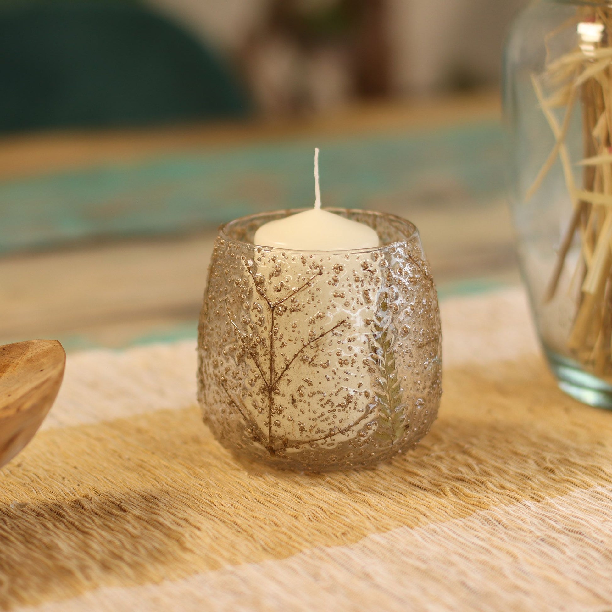 Natural Floral Glass - Straight Candle Holder -  Pino - (10x9cm)