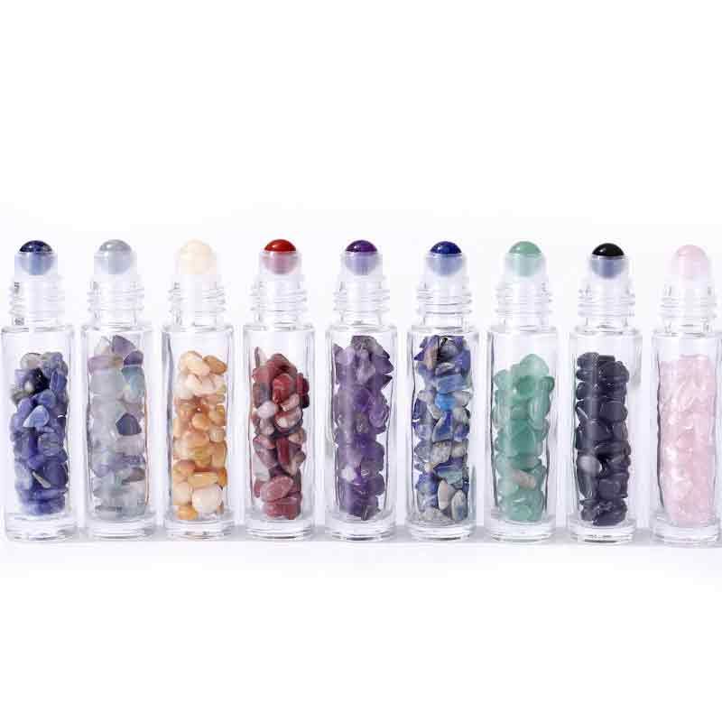 Gemstone Essential Oil Roller Bottle - Red Jasper  - Silver Cap + Gemstone Roller Tip for 5ml Bottle - Red Jasper