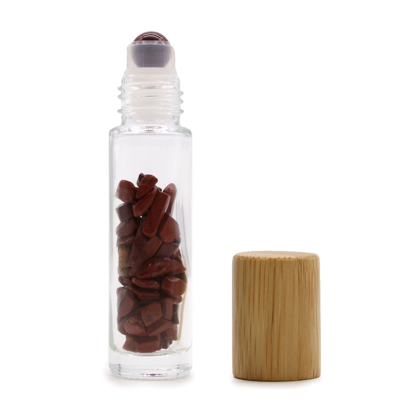 Gemstone Essential Oil Roller Bottle - Red Jasper  - Wooden Cap + Gemstone Roller Tip for 5ml Bottle - Red Jasper