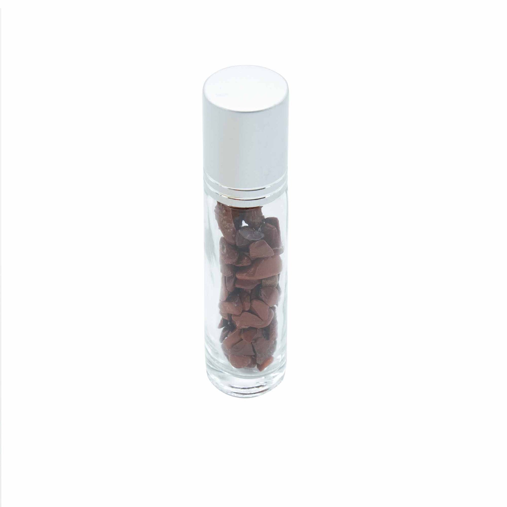 Gemstone Essential Oil Roller Bottle - Red Jasper  - Silver Cap + Gemstone Roller Tip for 5ml Bottle - Red Jasper