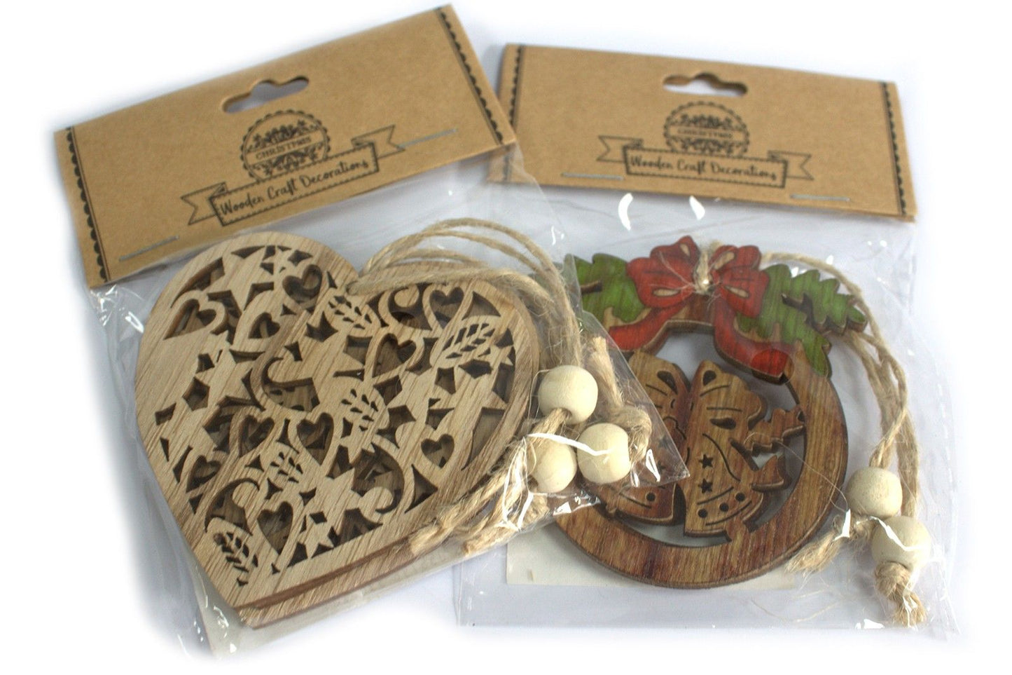 Pack of 2 Christmas Wooden Craft Decoration - Xmas Santa Gift
