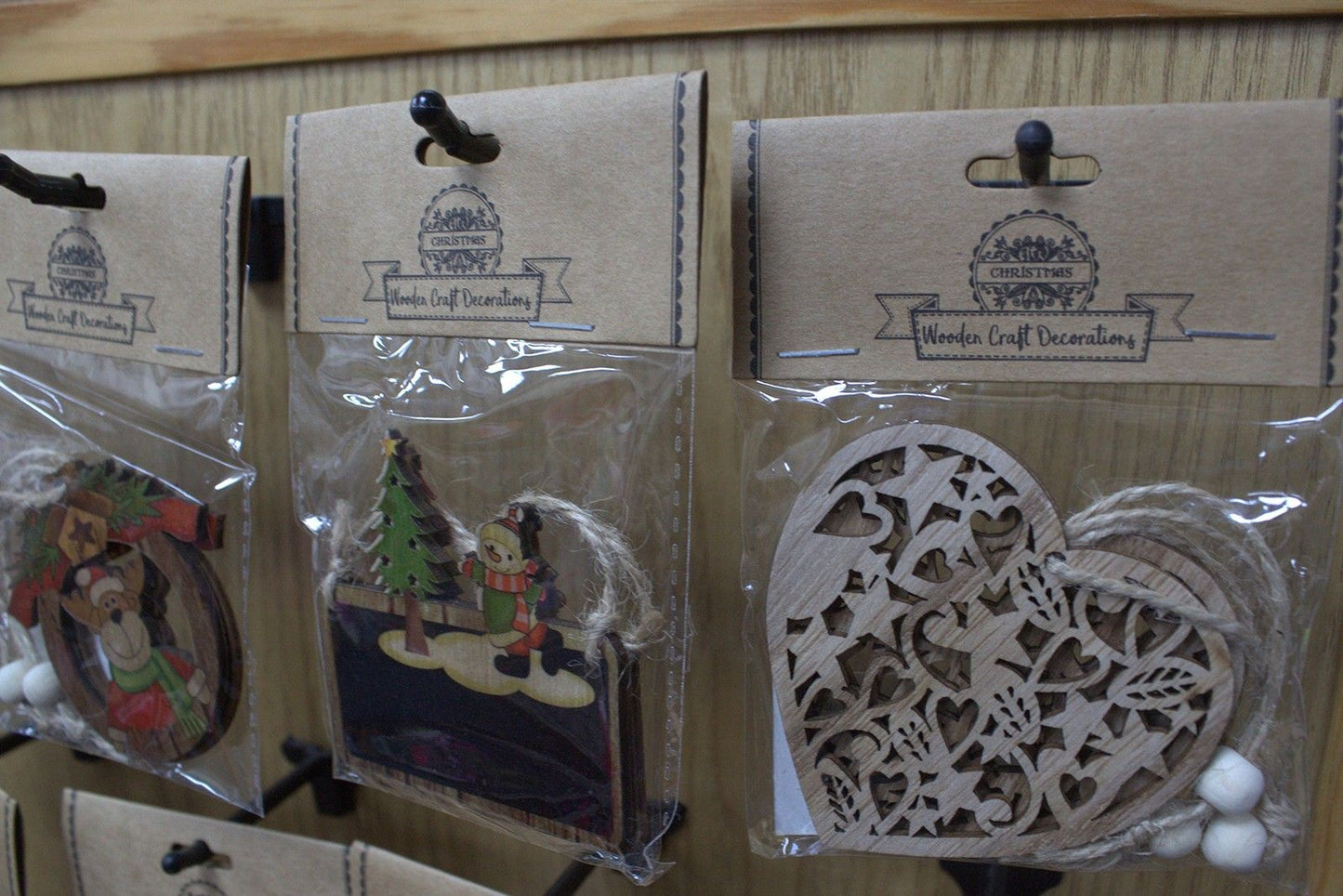 Pack of 2 Christmas Wooden Craft Decoration - Snowflake & Snowman