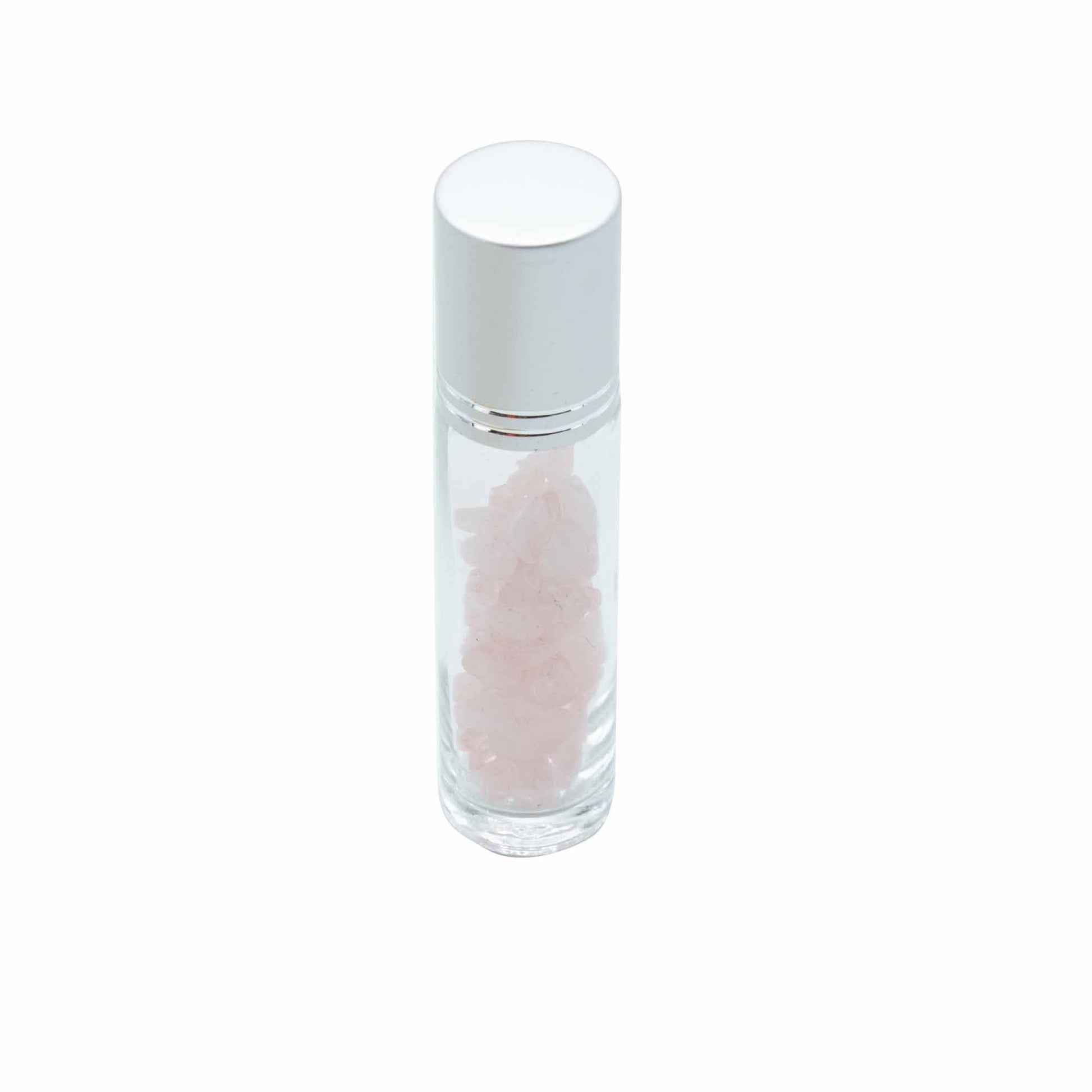 Gemstone Essential Oil Roller Bottle - Rose Quartz  - Silver Cap + Gemstone Roller Tip for 5ml Bottle - Rose Quartz