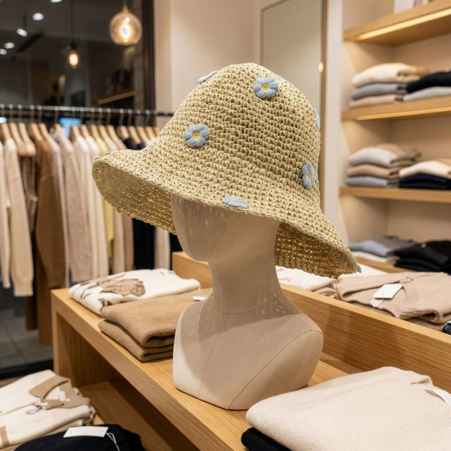 Nomad Sari Floppy Straw Sun Hat - Coffee & Daiseys