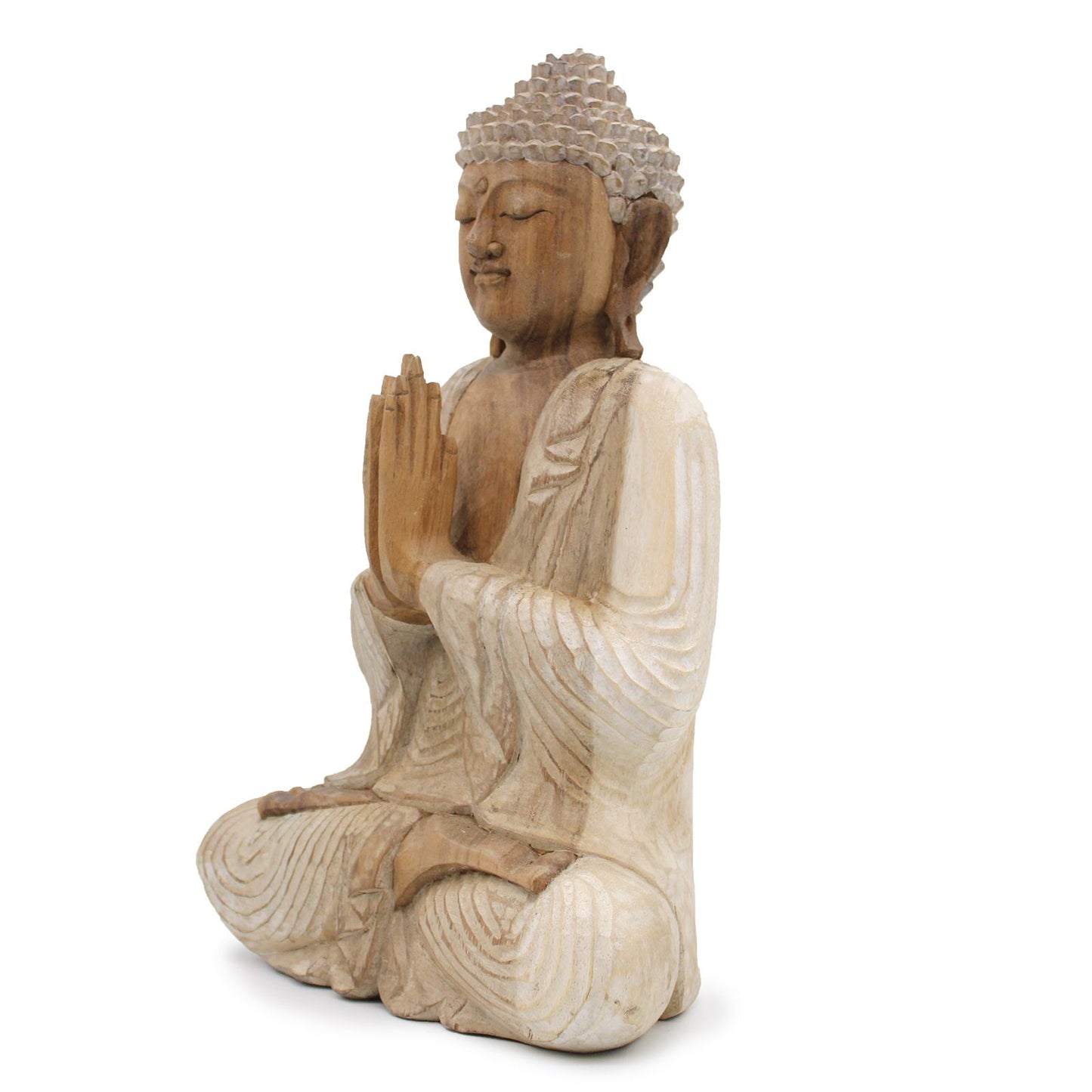 Hand Carved Buddha Statue - 40cm Welcome - Whitewash