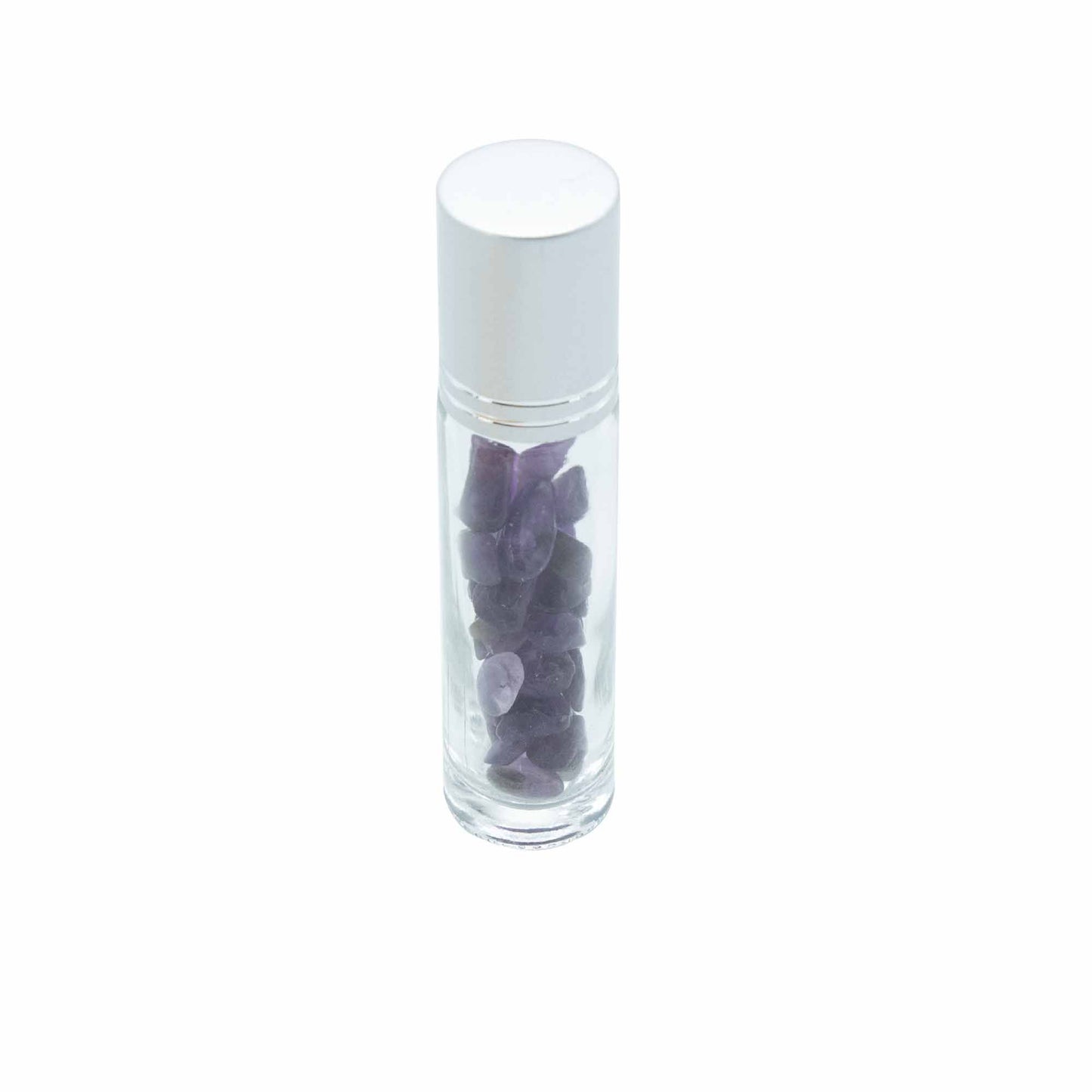 Gemstone Essential Oil Roller Bottle - Amethyst  - Silver Cap + Gemstone Roller Tip for 5ml Bottle - Amethyst