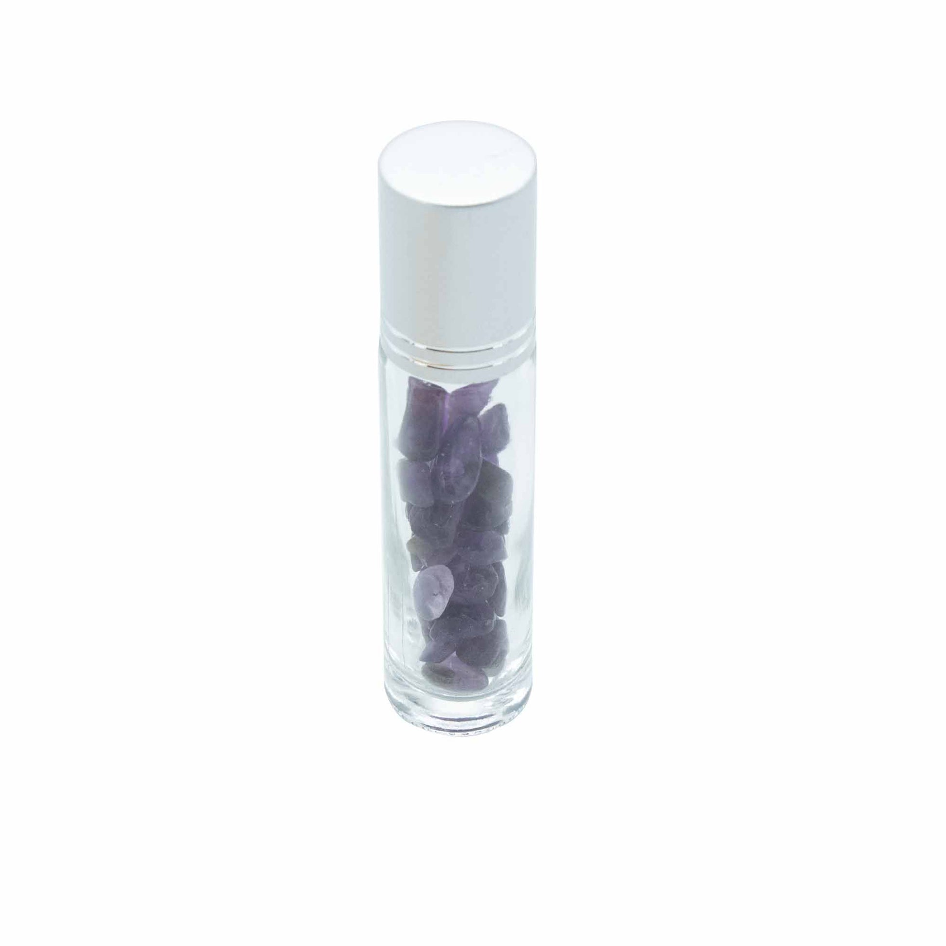 Gemstone Essential Oil Roller Bottle - Amethyst  - Silver Cap + Gemstone Roller Tip for 5ml Bottle - Amethyst