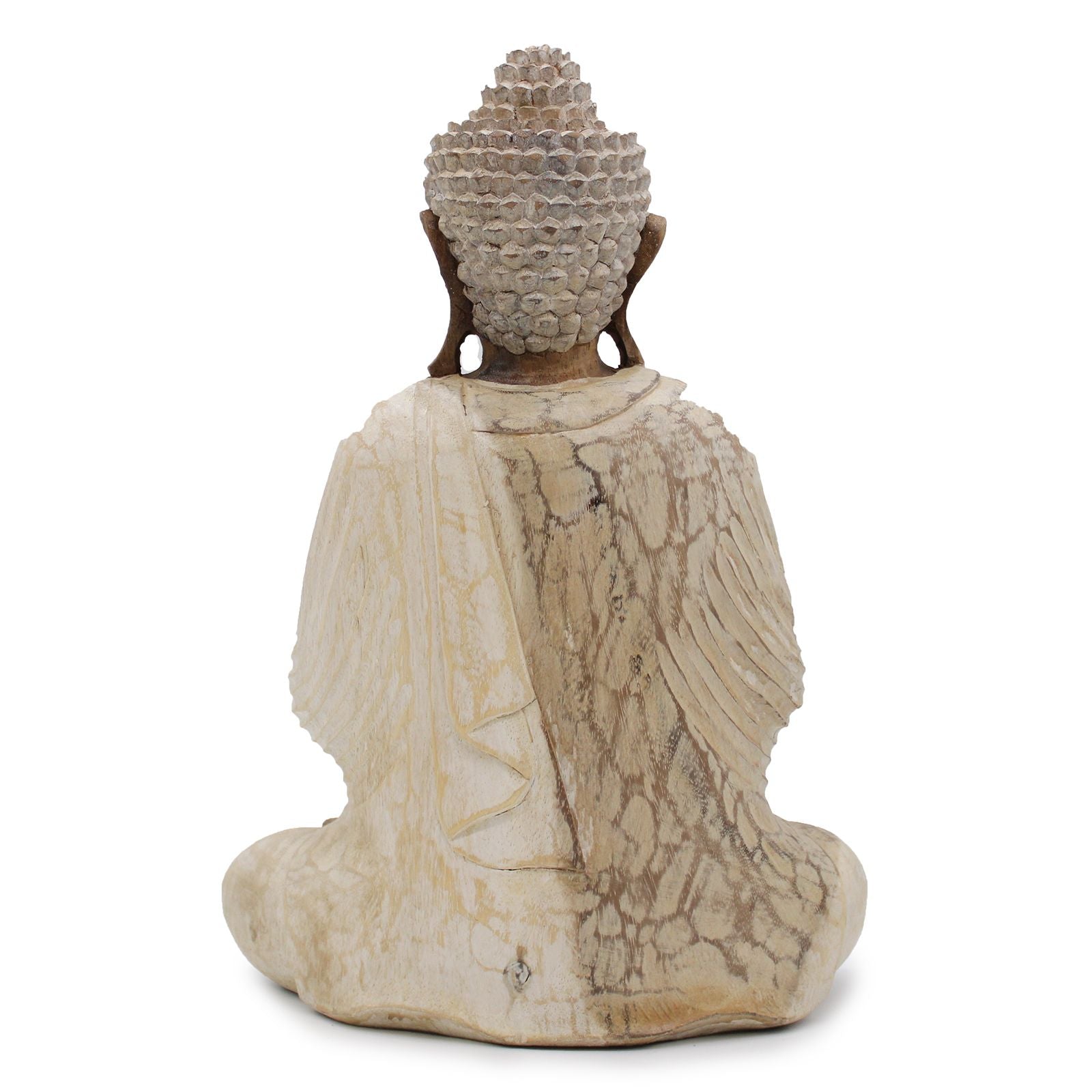 Hand Carved Buddha Statue - 40cm Welcome - Whitewash