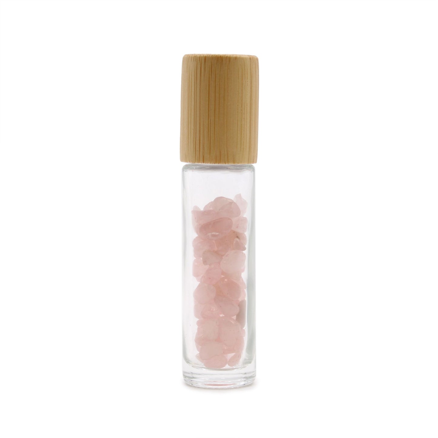 Gemstone Essential Oil Roller Bottle - Rose Quartz  - Wooden Cap + Gemstone Roller Tip for 5ml Bottle - Rose Quartz