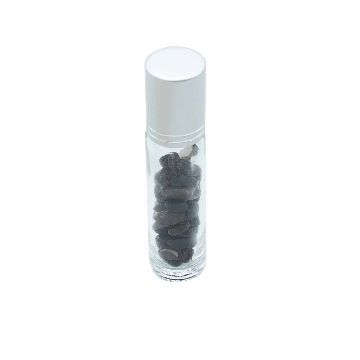 Gemstone Essential Oil Roller Bottle - Black Tourmaline  - Silver Cap + Gemstone Roller Tip for 5ml Bottle - Black Tourmaline