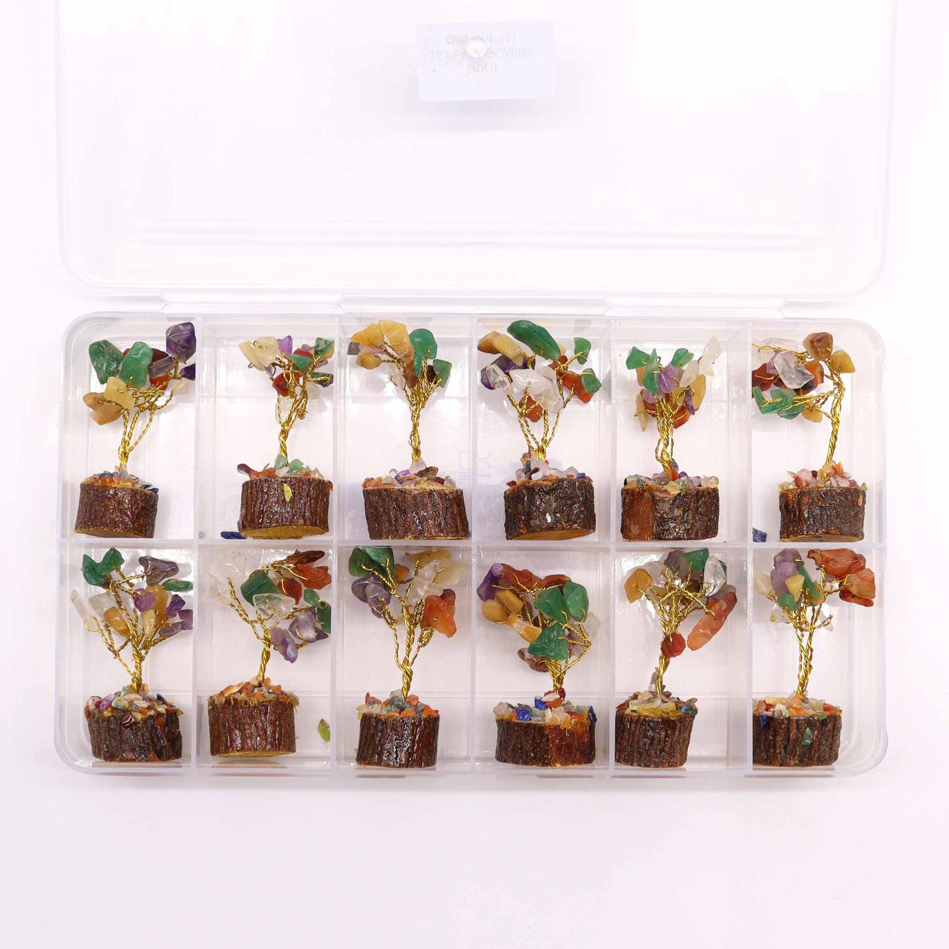 Mini Gemstone Trees On Wood Base - Multi Stones (15 stones)