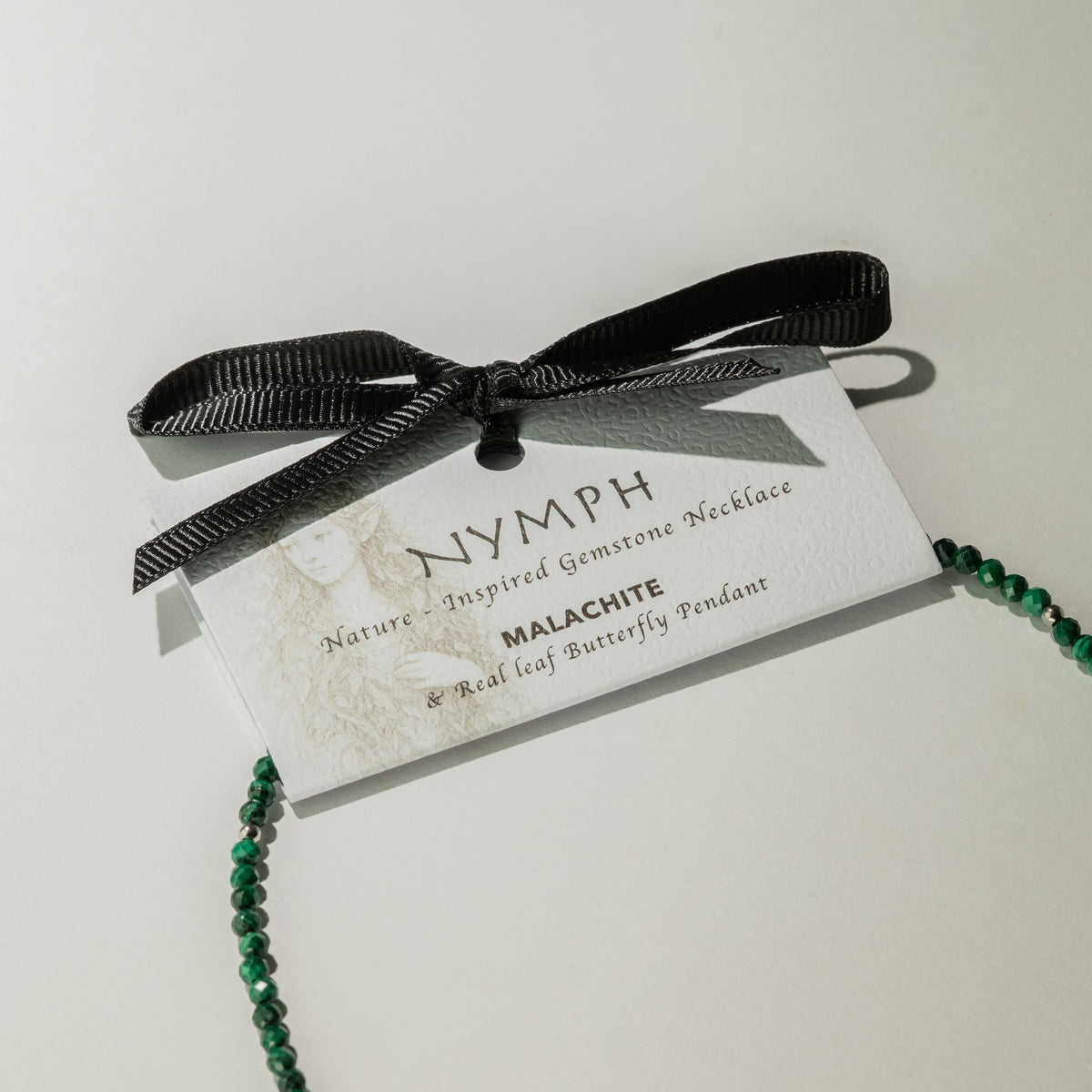 Nymph Malachite Gemstone Necklace with Real Leaf Butterfly Pendant