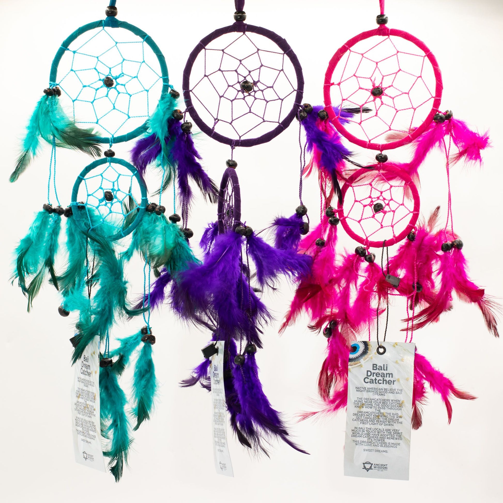 Bali Dreamcatcher - Medium Round - Turq/Pink/Purp