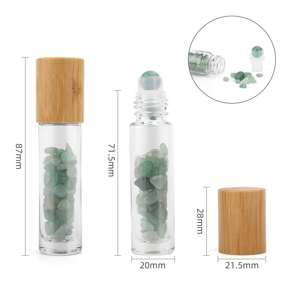 Gemstone Essential Oil Roller Bottle - Aventurine - Wooden Cap + Gemstone Roller Tip for 5ml Bottle - Aventurine