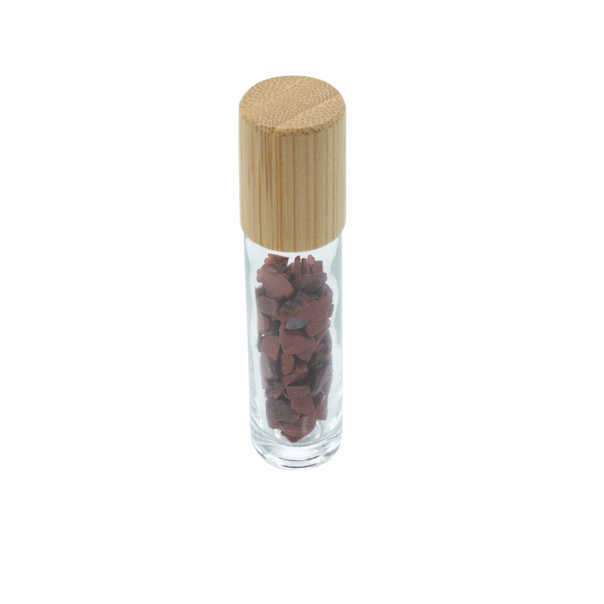 Gemstone Essential Oil Roller Bottle - Red Jasper  - Wooden Cap + Gemstone Roller Tip for 5ml Bottle - Red Jasper