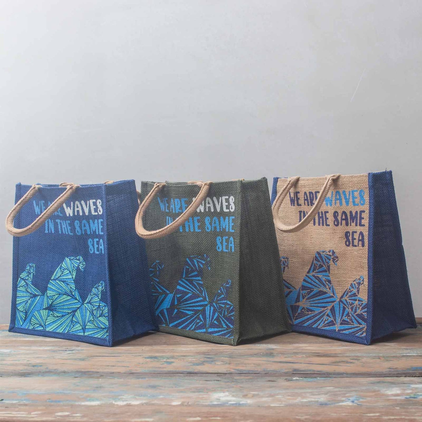 Printed Jute Bag - We are Waves - Natural