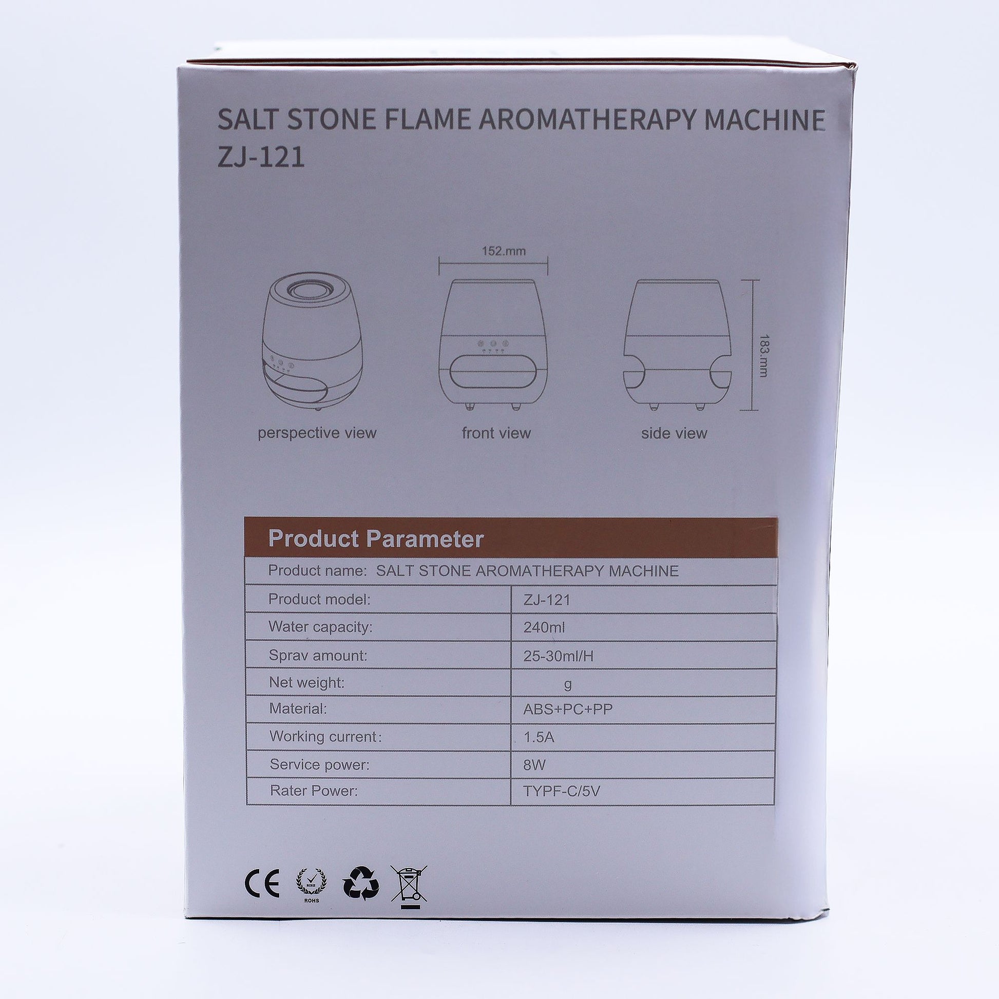Salt Stone Flame Effect Aroma Diffuser  - White USB - Colour Change and Timer