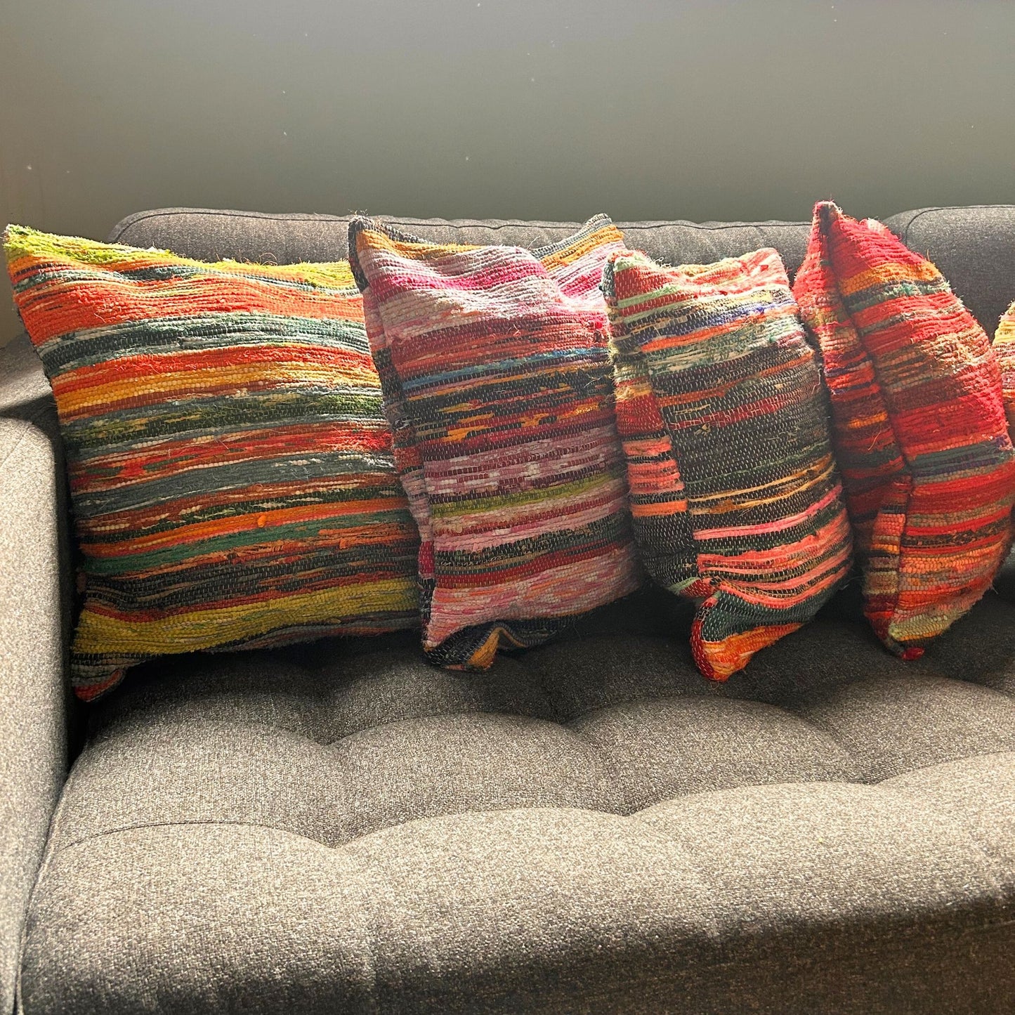 Rag Rug Cushion Covers - 40x40cm - Natural Greens