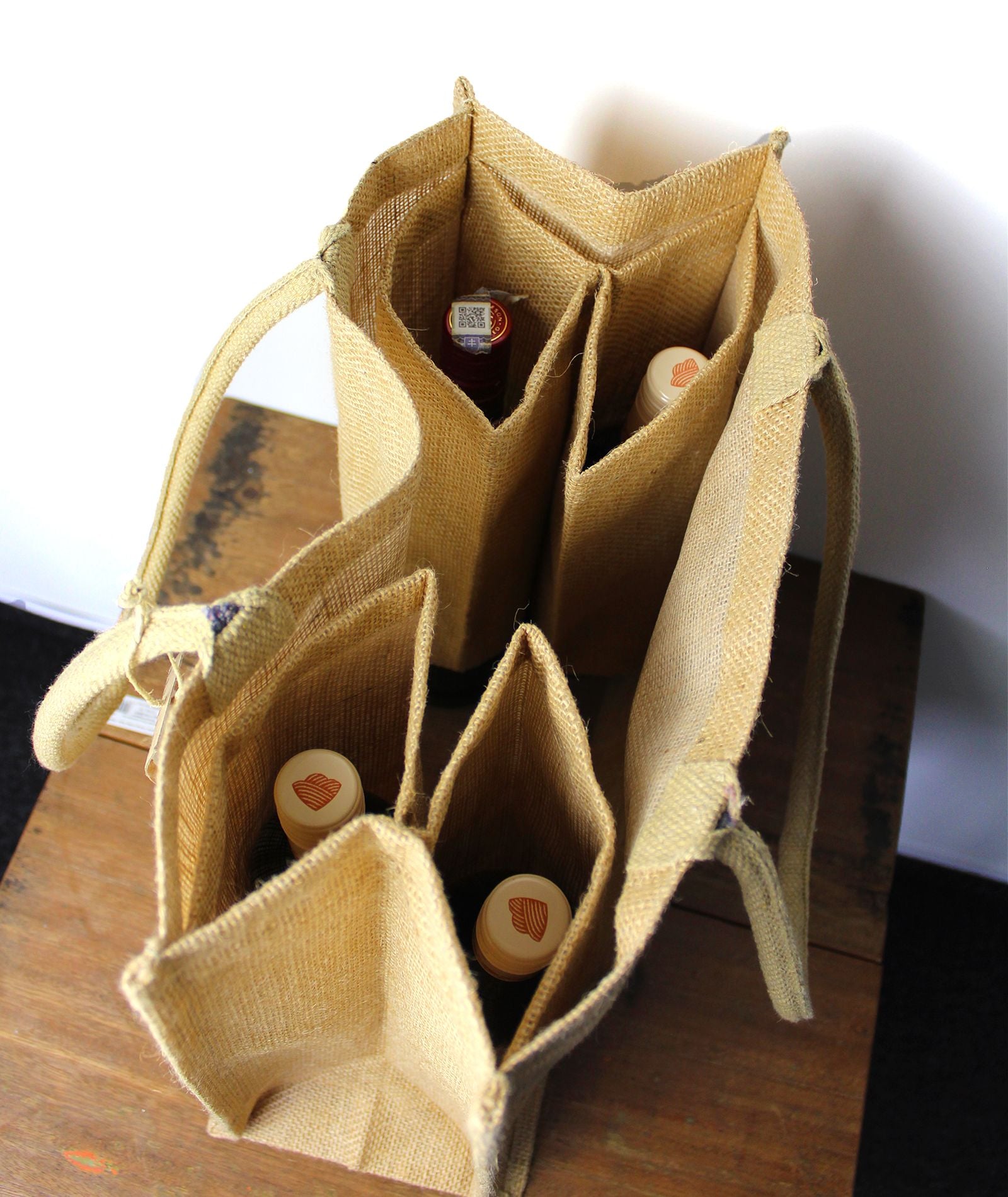 Large Jute Shopping Bag with Bottle holders
