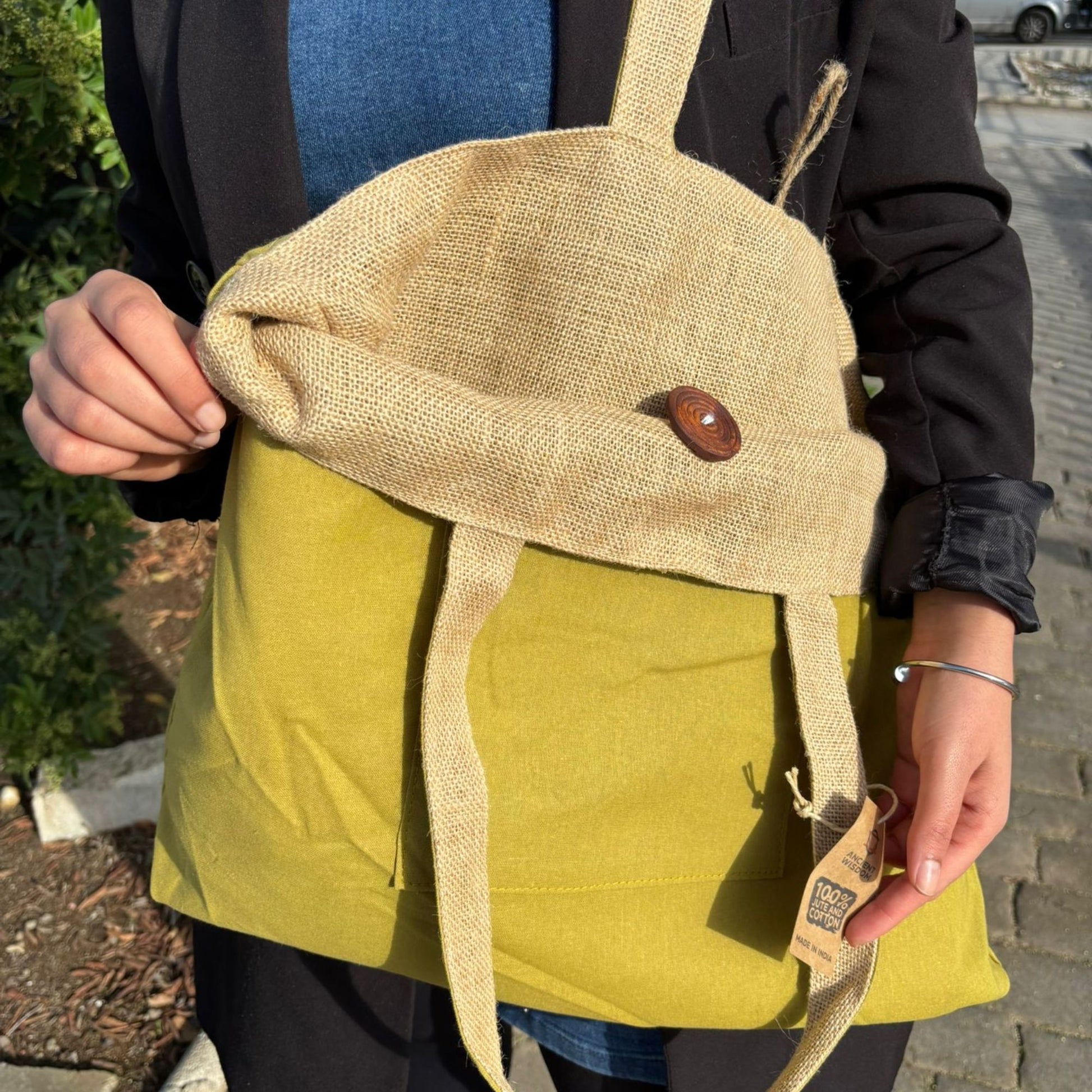 Reversible Jute & Cotton Big Bag - Pistachio