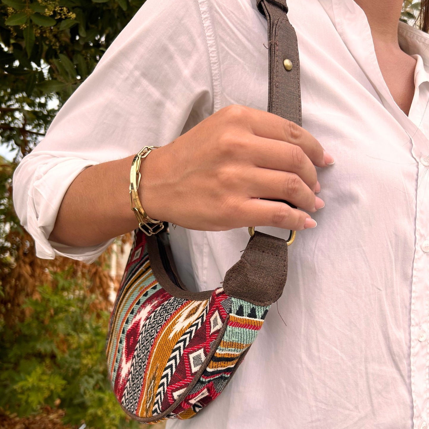 Jacquard Hobo Bag - Rich Browns (brown strap)