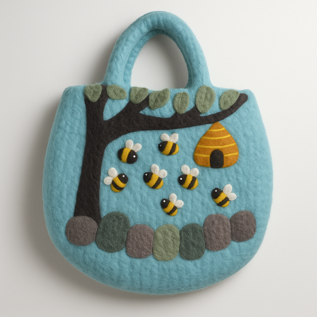 Tree and Beehive Felted Bag - 35x27cm