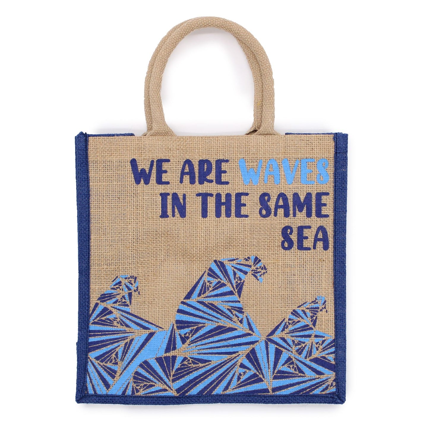 Printed Jute Bag - We are Waves - Blue