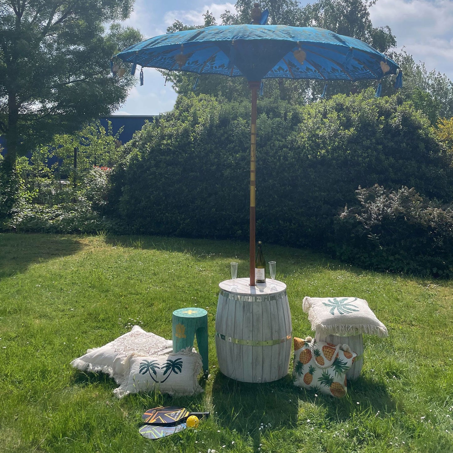 Bali Patio Parasol - Cotton - Turquoise Decor - 2m