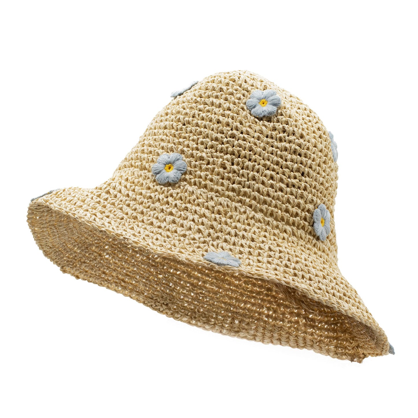 Nomad Sari Floppy Straw Sun Hat - Beige & Blue Flowers